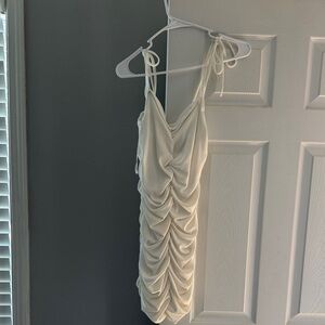 Ruched Tie-Strap Mini Dress in white